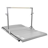 Z ATHLETIC Flyaway Duo Adjustable Horizontal Bar and 4 Ft x 6 Ft Gymnastics Mat, Grey