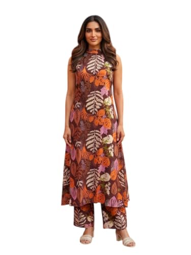 Image of OOMPH! Women's Hulter Neck Kurta & Bottom Set | Straight Kurta Outfits | Ethnic Set | Kurti Set for Woman