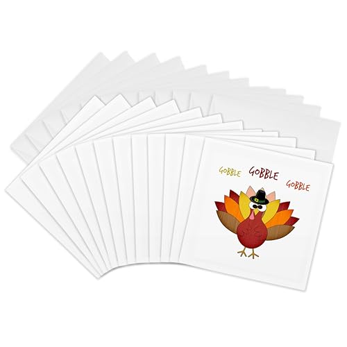 3dRose �O���[�e�B���O�J�[�h - Gobble Gobble Gobble Happy Thanksgiving ���킢������̎��ʒ� �X�q�t�� - 12���p�b�N - �@��