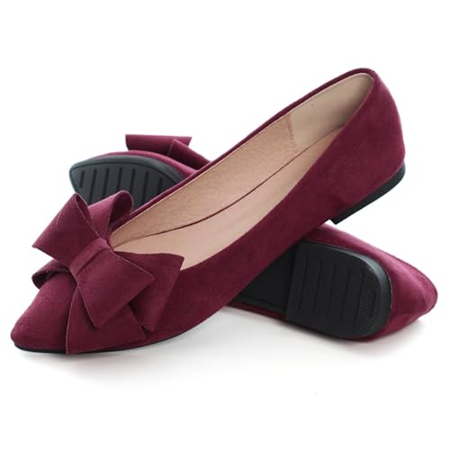 Image of SAILING LU Womens Bowknot Ballet Flats Pointy Toe Suede