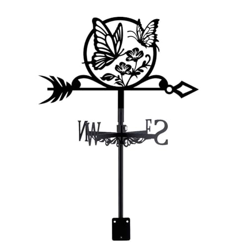 SUPERDANT Girouette de Jardin Exterieur en Fer Papillon Girouette de Toit en Métal à Fleurs Girouettes Noires Art de Jardin Décor Girouette Direction du Vent Cour Décoration Deco Jardin Exterieur