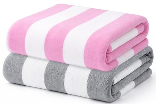 Adore Home Cabana Microfibre Beach Towels 2 Pack 70x140cm - Grey/Pink