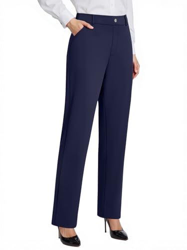 DLOODA Womens Dress Pants High Waisted Stretchy Straight Leg Work Pants Office Business Casual Slacks with Pockets Navy 0L
