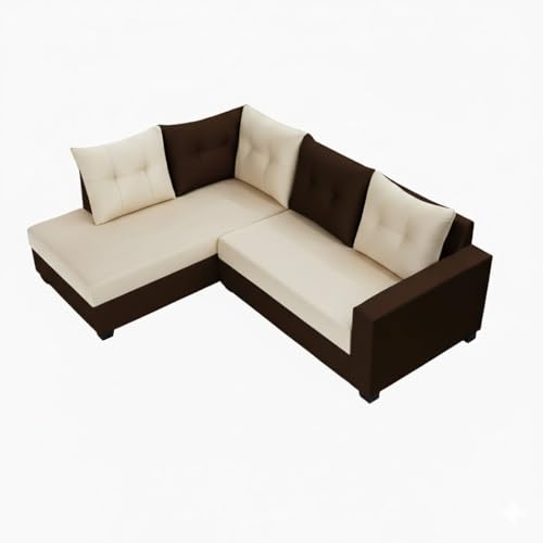Image of SOCOZI Oriana 4 Seater LHS L Shape Sofa Set | Soft Velvet Suede Fabric | Modern Design | Plush Comfort Cushions for Living Room (Dark Brown-Cream)