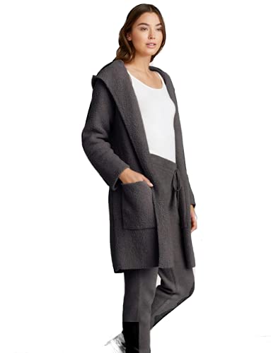 Barefoot Dreams CozyChic Hooded Long Coatigan, Hooded Jacket for Women, Smokey Gray, XL
