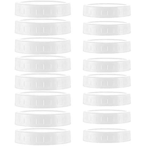 STARUBY 16Pcs Plastic 8 Regular Mouth Lids and 8 Wide Mouth Plastic Storage Caps for Mason Jars, White Cover