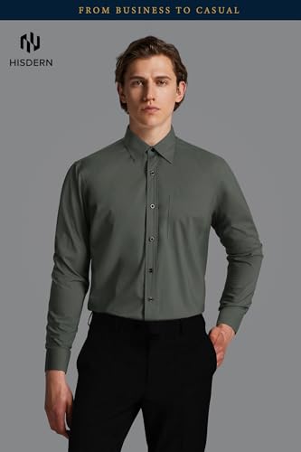 Image of HISDERN Mens Dress Shirts Long Sleeve Button Down Casual Shirts for Men Inner Contrast Formal Business Tuxedo Wedding Shirt