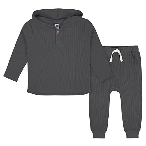 Gerber Baby Boys Toddler 2-Piece Waffle Hooded Top & Jogger Set, Grey, 18 Months
