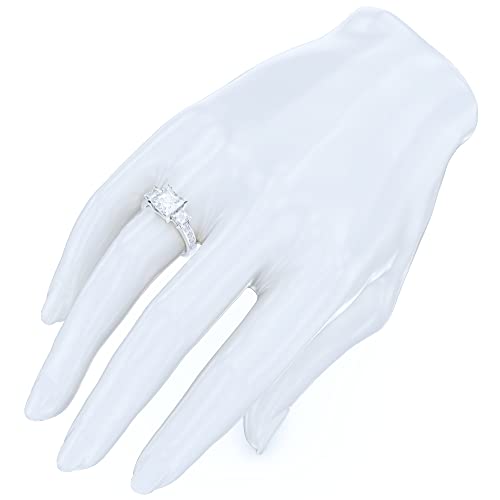 Prstani Sterling Silver 1.5Ct Classic Three Stone Style All Princess Cut Genuine Moissanite Promise Engagement Ring (7.5) #TOP5