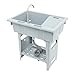 BANEBONE Utility Laundry Sink with Washboard, Freestanding Deep Single Bowl Sink with Faucet & Storage Shelf, for Hand Washing, Pet Bathing, Garden Tool Cleaning, Garage & Basement (Grey)