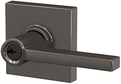 Image of SCHLAGE Latitude Keyed Entry Door Handle, Reversible, Satin Brass | Keyed entry lever door handle with turn-button lock, Easy to install, Certified security & durability, Universal fit, 2 keys