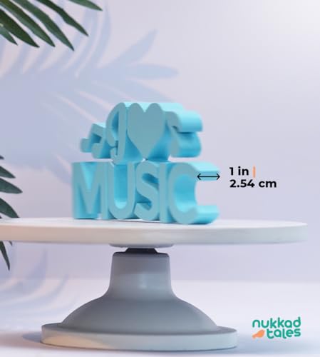 Image of NUKKAD TALES I Love Music Blue Quirky Showpiece Home Decor Items for Living Room Decoration Items for Book Shelf Study Table for Students Birthday Gift Items Music Lovers (8 x 4.20 inch)