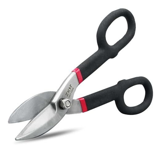 ZKH 8 Inch Tin Snips, Alloy Steel Forged Heavy Duty Metal Shears with Comfortable Two-Color PVC Dipped Plastic Handle