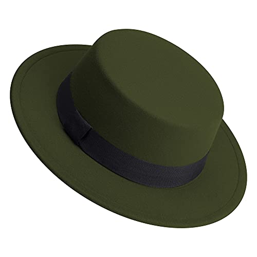 Image of Classic Fedora Hat Flat Top Hat Felt Pork Pie Hat Wide Brim Church Derby Cap for Women and Men