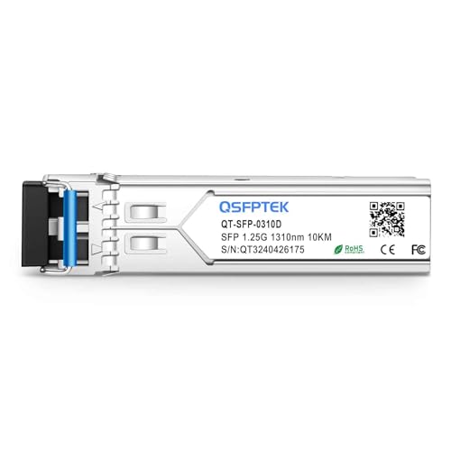 Image of QSFPTEK 1.25G SFP Gigabit Module, 1000BASE-LX /LH Fiber 1310nm 10km DDM Single-Mode LC Mini-GBIC Transceiver for Arista SFP-1G-LX, Supermicro, Netgear