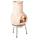 Outdoor Clay Chiminea Sun Design Charcoal Burning Fire Pit with Sturdy Metal Stand
