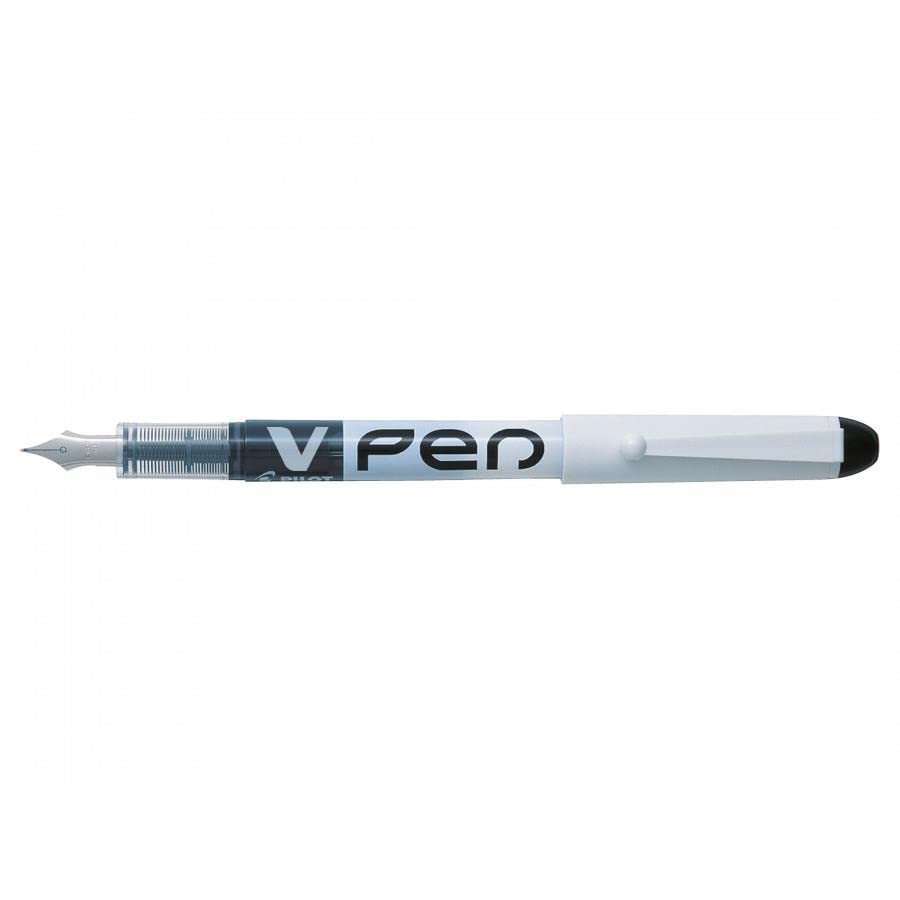 Pilot Black Ink/White Barrel VPen Disposable Fountain Pen [Pack of 12]