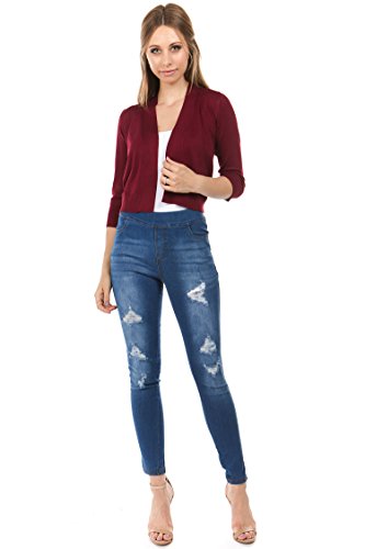Image of Cielo Women's Soft Solid Open Front 3 /4 Sleeve Sweater Cardigan