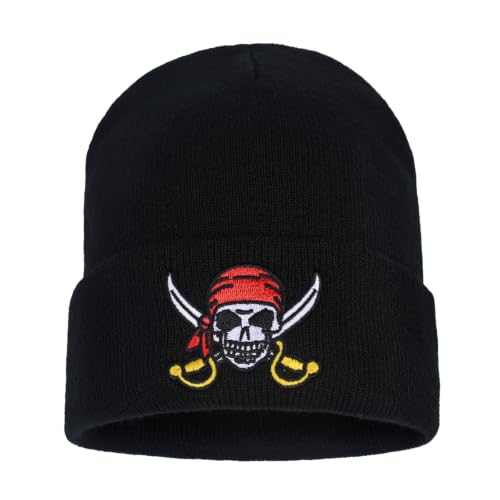 Image of Embroidered Skeleton Beanie Hat Winter Stretch Knit Skull Cap for Men Women