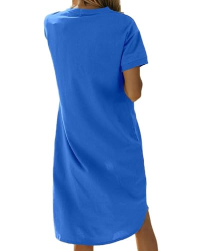 Image of Dyexces Summer Dress for Women Crew Neck Short Sleeve Solid Basic T-Shirts Casual Midi Dresses with Pocket