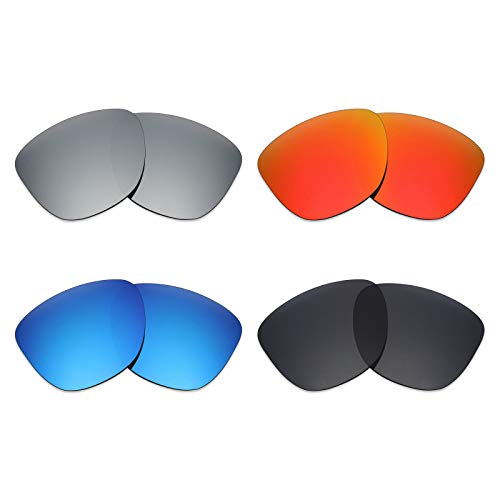 MRY 4 pares polarizadas lentes de repuesto para Oakley Frogskins sunglasses-stealth negro/fuego rojo/hielo azul/plata titanio
