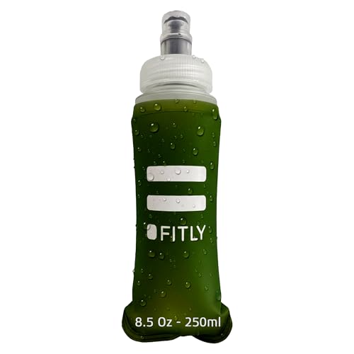 Soft Flask - 8.5 oz (250 ml) - Shrink As You Drink Pocket Soft Water Bottle for Hydration Pack/Running Vest - Folding Water Bottle for Running, Hiking, Cycling - Ski Water Bottles - Forest Green