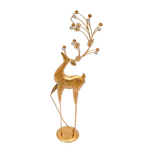 Large Gold Retro Deer Floor Statue - 44.5" H (3.7 Ft) Iron Fortune Deer Sculpture Decor, Christmas Decoration Indoor Reindeer Statue for Home, Office, Cafe