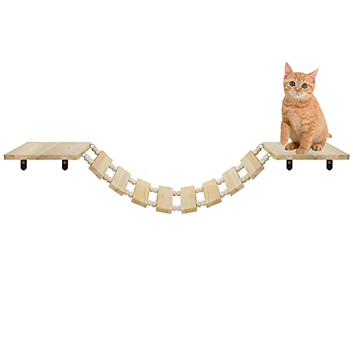 Handcrafted Wooden Cat Climber Tree with Wall Mount Perch Bridge & Ladder