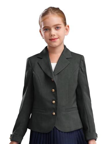 Kids Girls School Uniform Blazer Long Sleeve Notched Collar Button Down Formal Lapel Jacket with Pockets