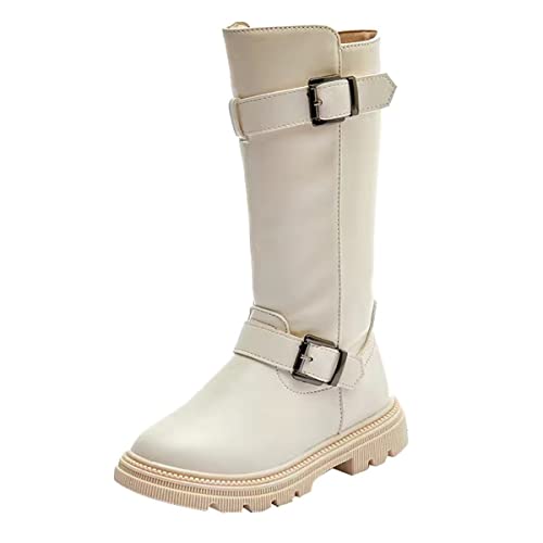 Kid's Little Big Girls Fashion Leather Waterproof Warm Lining Side Zipper Mid Calf Combat Riding Winter Boots Girl's Black Dress Shoes