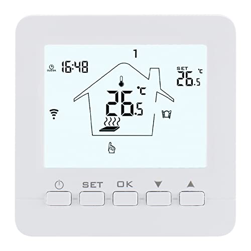 Wengart WiFi Termostato Inteligente WG02B05, 2.4GHz Wi-Fi App Tuya para calefacción por Suelo Radiante, Compatible con Alexa Echo / Google Home, AC230V Max3A Retroiluminación Blanca Cover