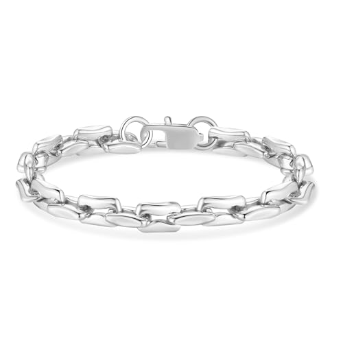 AIAINAGI Silver Link Chain Bracelets for Men Women 7mm Stainless Steel Paperclip Bracelets Rectangle Solid Chunky Chain 6.7/7.5/8.3Inches Unisex Wrist Jewelry Gift for Men - Main Image