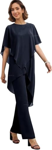 OERPPTA Womens Pant Suits for Weddings Navy Grandmother of The Bride Pant Suits Chiffon Cocktail Pantsuits US 14