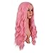 MapofBeauty 28 Inch/70 cm Long Wavy Middle Part with No Bangs Synthetic Fiber Curly Fashion Women Party Cosplay Wig (Light Pink)