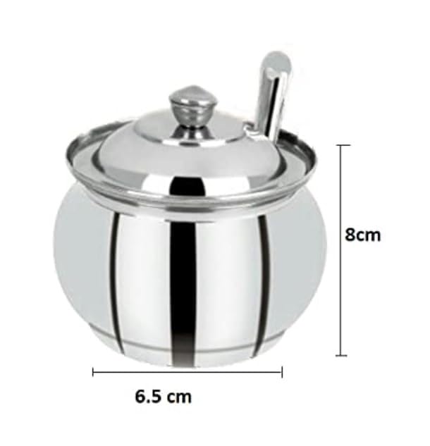 Image of YOZTI 150 ml Stainless Steel Ghee Pot, Ghee Pot with Spoon, Pickle Container, Oil Container for Kitchen & Dining, Silver