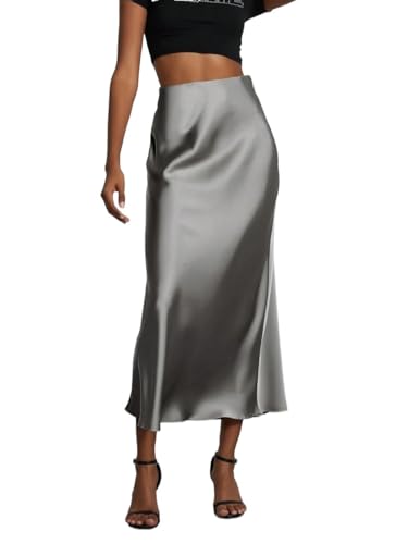 Women's Elegant Satin Elastic Waist Maxi Skirt Long Skirts