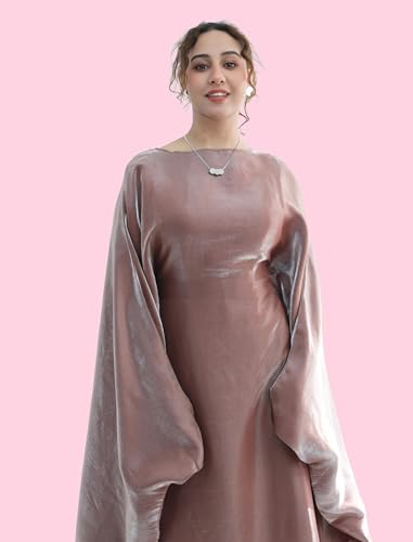 Image of Dubai Bat Sleeve Dress Shiny Robe for Women Muslim 1pc Abaya Eid Prayer Clothes Soft Dubai Travel Party Dress Maxi Abaya