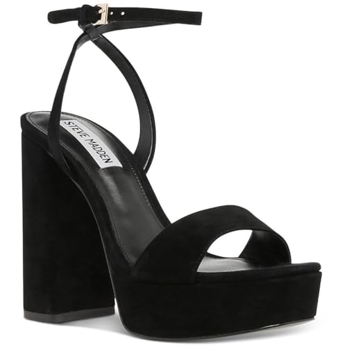 Steve Madden Women's Lessa Heeled Sandal, Black Satin, 8