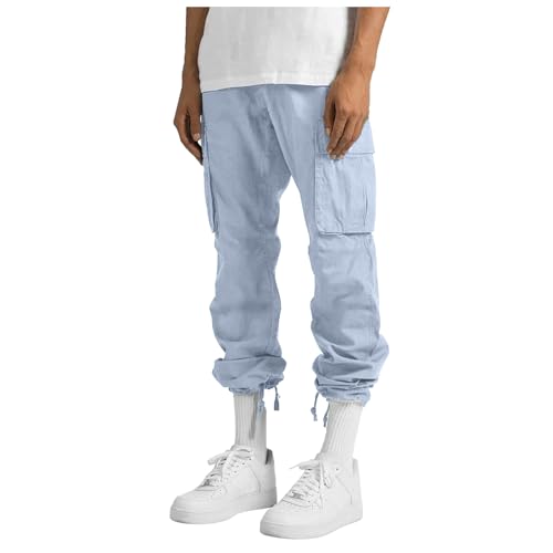 Men Trousers Popular Casual Slim Fit Leggings Trousers Solid Color Pocket Tie Overalls Pants Mens Work Pants for4