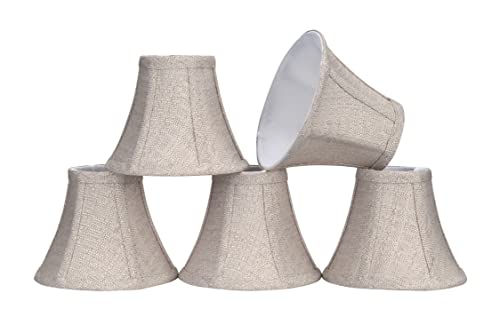 Image of Aspen Creative 30059-5 Small Bell Shape Chandelier Clip-On Lamp Shade Set (5 Pack), Transitional Design in Beige, 6 inch bottom width (3 inch x 6 inch x 5 inch)