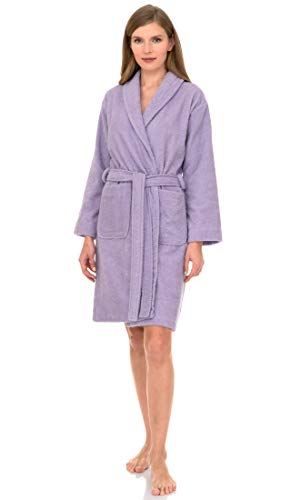 TowelSelections Women’s Robe, 100% Cotton Short Terry Shawl Bathrobe Large Purple Rose