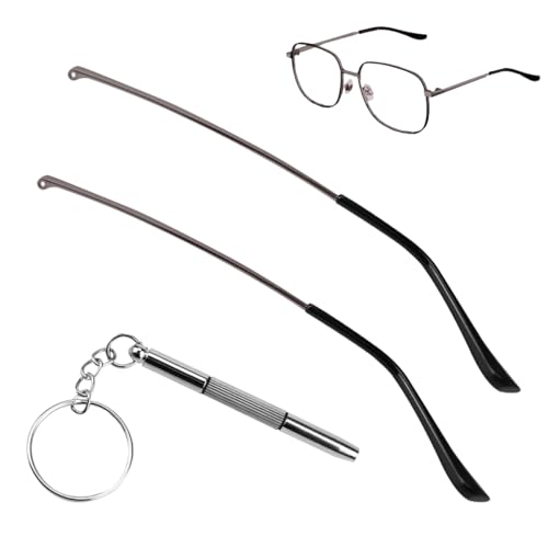 LNQ LUNIQI 1 Pair Metal Glasses Replacement Arms and Multifunctional 3 in 1 Screwdriver Glasses Repair Tools，Eyewear Frame Temple Replacement Accessories for Thin Metal Glasses, Sunglasses（Gunmetal）