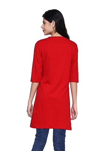 Image of Women's 100% Cotton Round Neck Long Top Printed Dress