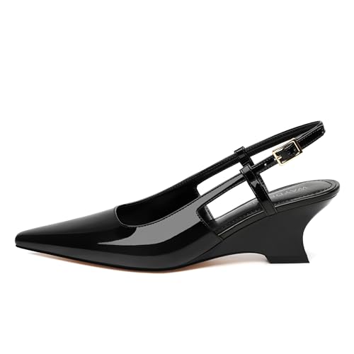WAYDERNS Closed Toe Wedge Heels for Women Sling Back Wedge Heels Square Toe Women's Wedge Pumps Slingback Heel Dress Shoes for Office Evening Prom Wedding 2 Inch2