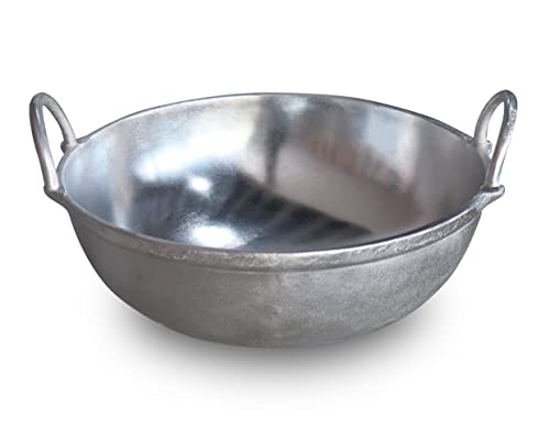 Image of Cheenachatti Anodized Aluminium Intalium Deep Frying Pan | Heavy Base Round Bottom Cookware With Handle | Chatti Kadhai (15 Inch - #8)