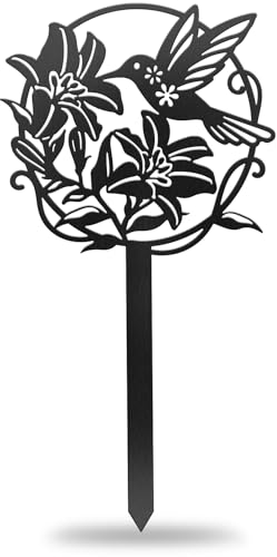 CUTHOLLOW Metal Plant Marker Stake Hummingbird and Flower for Outdoor Indoor, Waterproof 11.8 inch Cute Garden Plant Labels Sign Tag for Vegetables, Farmhouse Greenhouse Decor - Funny Gardening Gifts