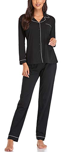 Womens Pajamas Set Sleepwear Womens Cotton Comfy Lingerie PJS Pajamas Cami Long Lounge Set for Woman Nightwear XL Black