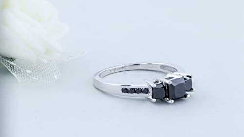 Dazzlingrock Collection 1.25 Carat (ctw) Princess & Round Black Diamond Bridal 3 Stone Engagement Ring 1 1/4 CT, Sterling Silver4