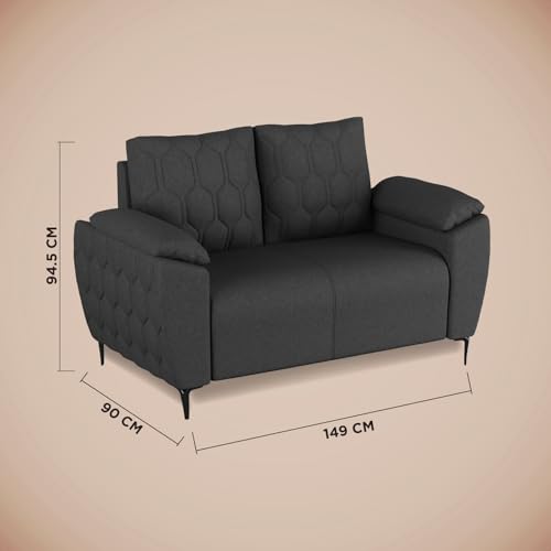Image of Centuary Sleepables Modena Premium Sofa|Classy Quilted Suede Fabric Upholstery|Fiber-Filled Back Cushion|Wide Plush Fibrefilled Armrests|Ergonomic Lumbar Support |Charcoal Grey|3 Years Warranty