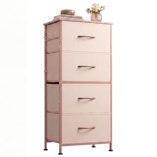 Image of WLIVE Small Dresser Nightstand for Bedroom, 4 Drawers, Pink